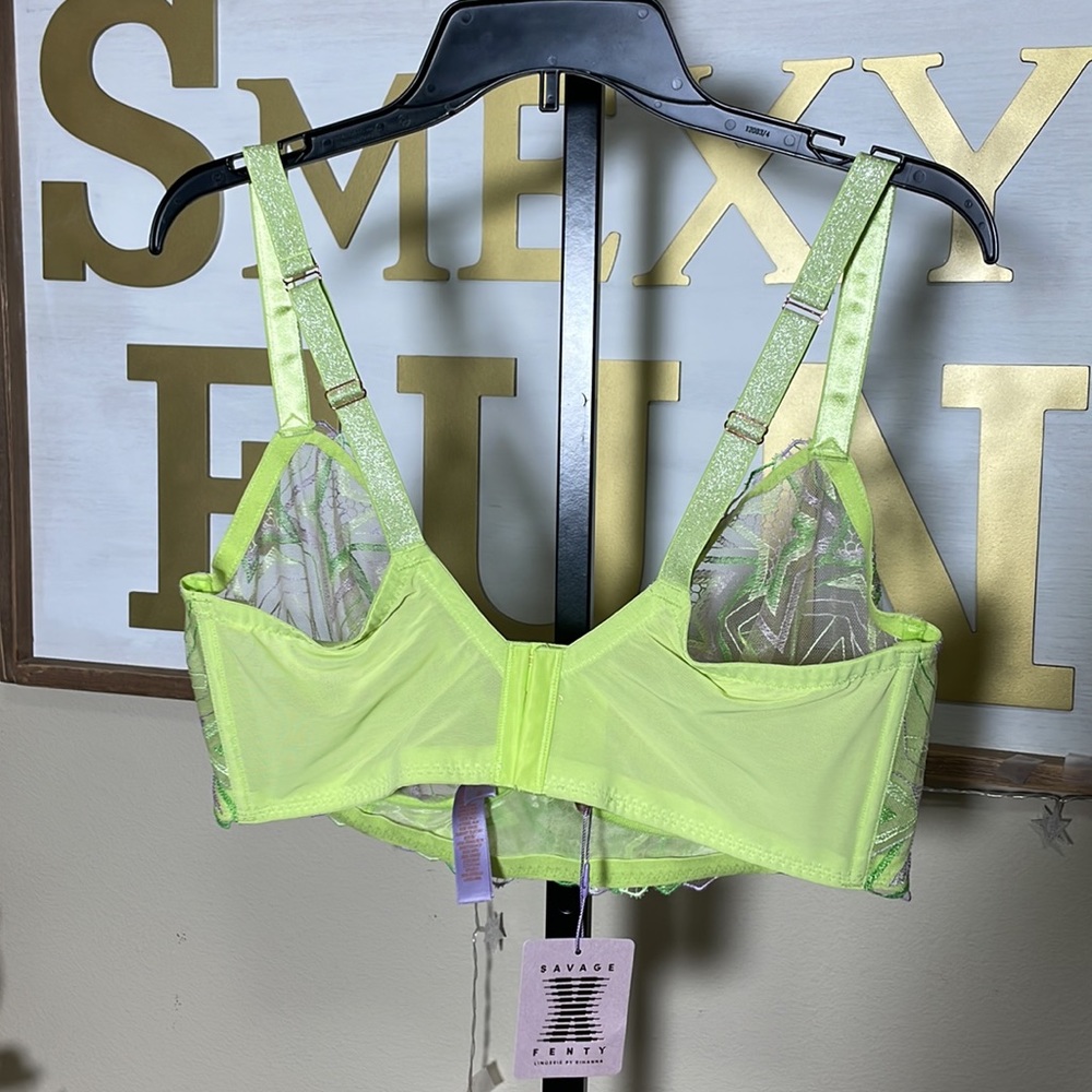 Savage X Fenty Shining Star lime green Embroidered Unlined Demi Bra nwt - Picture 4 of 7